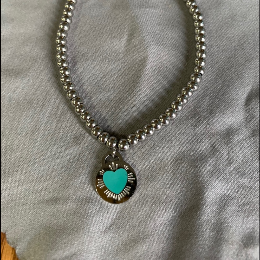Tiff & Co. Mini Bead Silver Bracelet w/ Heart